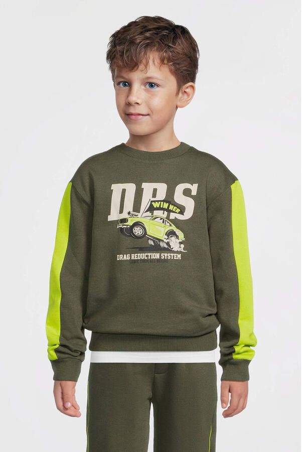Orange Stars fleece sweater met contrasterende detail Noud khaki - Foto 3
