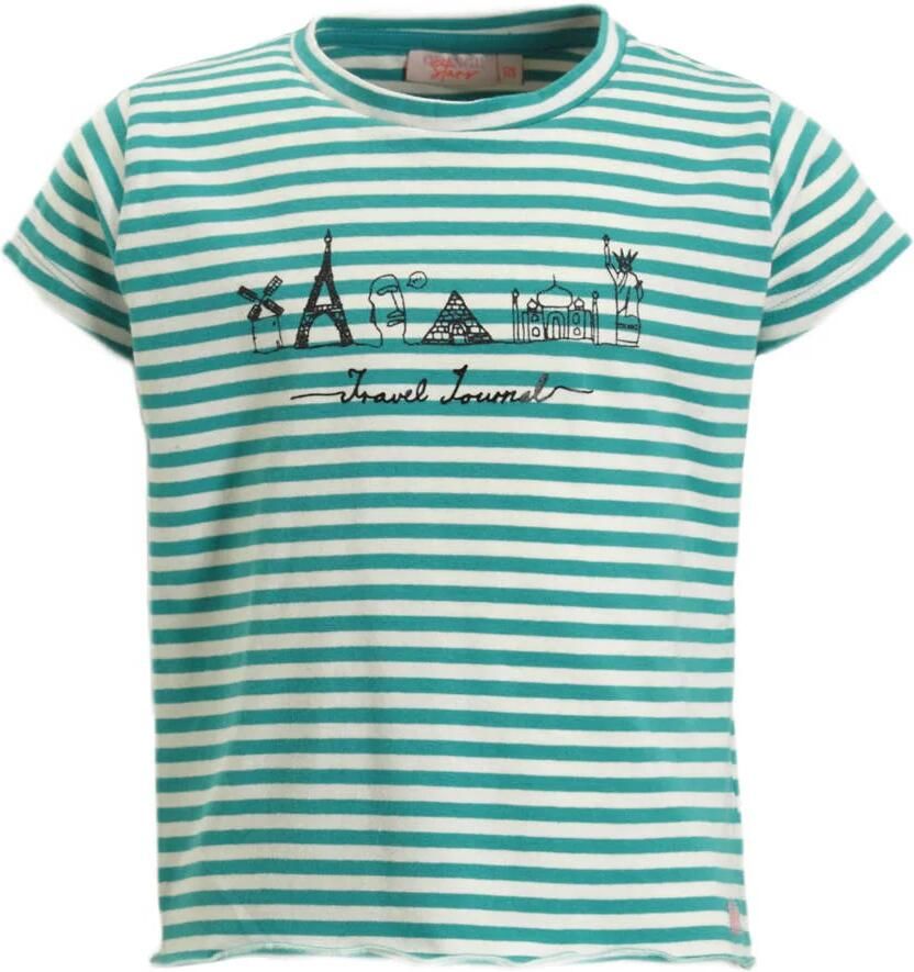 Orange Stars gestreept T-shirt Marjon groen ecru Meisjes Stretchkatoen Ronde hals 104