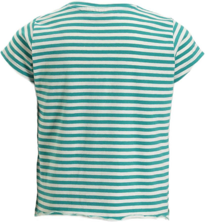Orange Stars gestreept T-shirt Marjon groen ecru Meisjes Stretchkatoen Ronde hals 104 - Foto 2