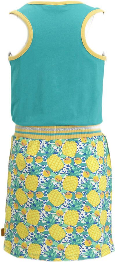 Orange Stars jurk Marietje met all over print turquoise geel Blauw Meisjes Stretchkatoen Ronde hals 116 - Foto 2