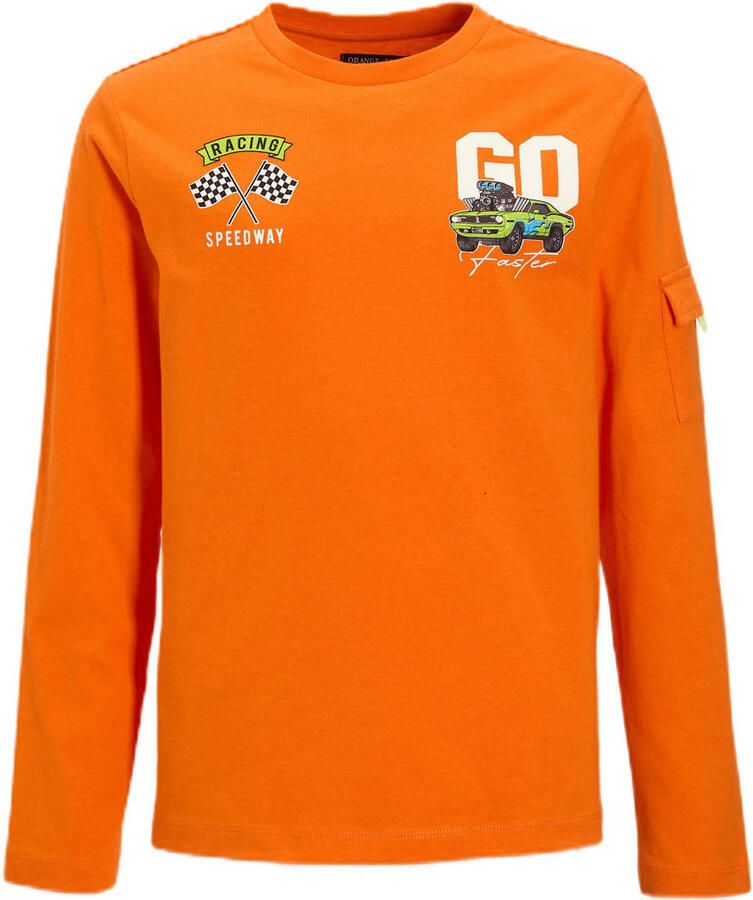 Orange Stars Longsleeve met borstzakje en printopdruk oranje