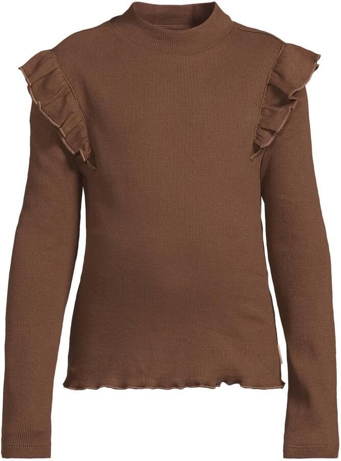 Orange Stars longsleeve met ruches donkerbruin Meisjes Stretchkatoen Opstaande kraag - Foto 2