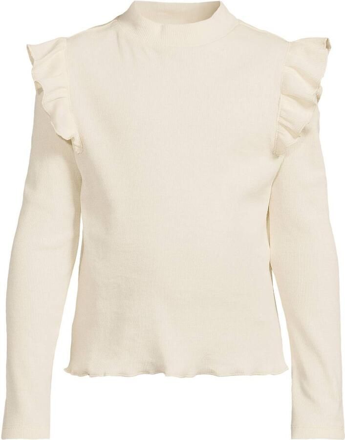 Orange Stars longsleeve met ruches ecru Meisjes Stretchkatoen Opstaande kraag