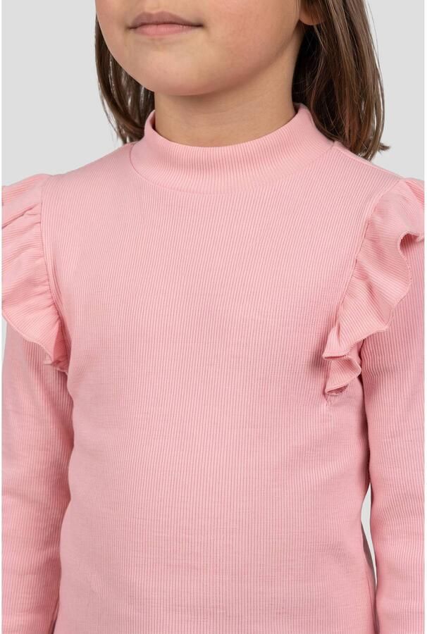 Orange Stars longsleeve met ruches felroze Meisjes Stretchkatoen Opstaande kraag - Foto 3