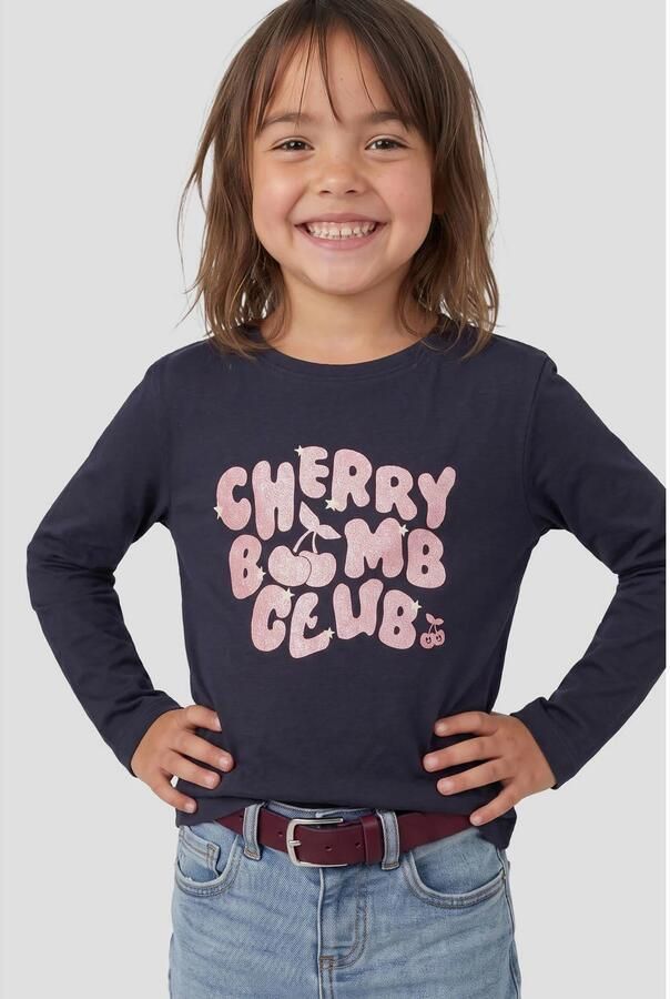 Orange Stars longsleeve met tekst donkerblauw