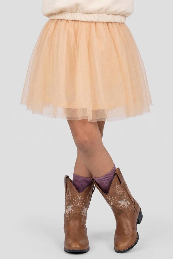 Orange Stars midi tule rok met glitters zand