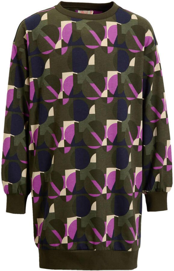 Orange Stars sweaterjurk Rome met alloverprint donkergroen