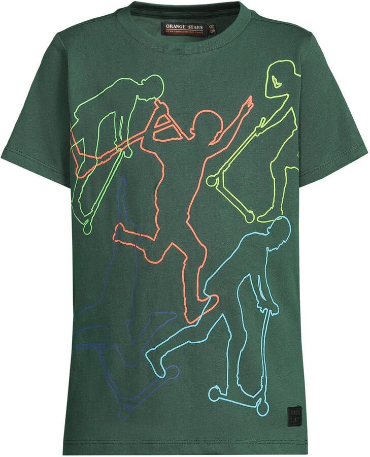 Orange Stars T-shirt donkergroen