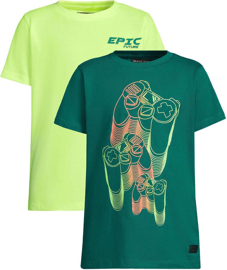 Orange Stars T-shirt neon geel groen (set van 2)