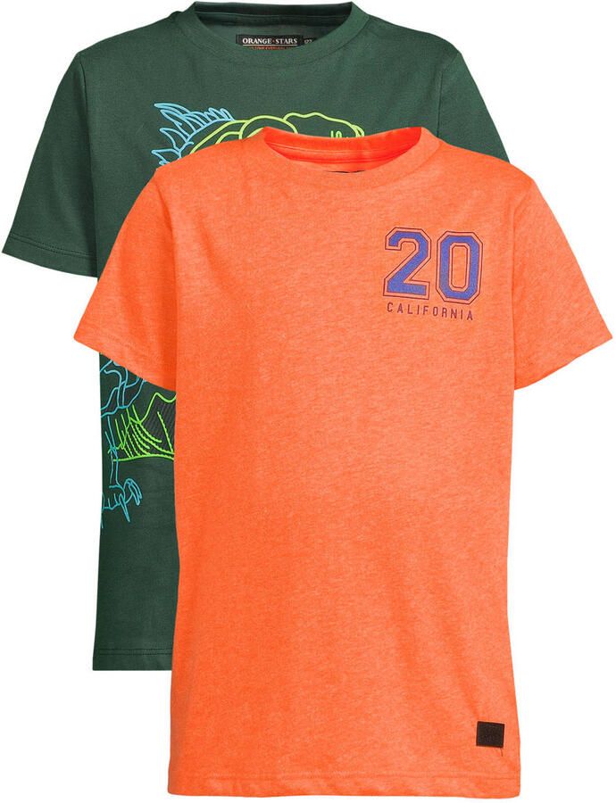 Orange Stars T-shirt oranje groen (set van 2)