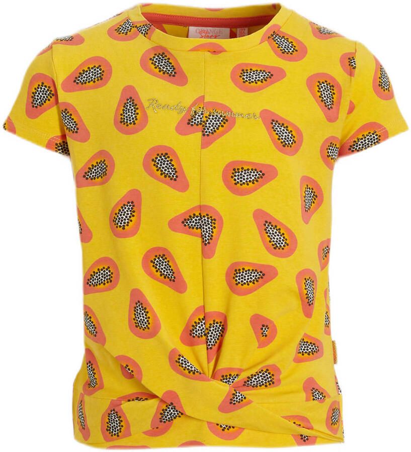 Orange Stars T-shirt Patrice met all over print geel Meisjes Katoen Ronde hals 110 116