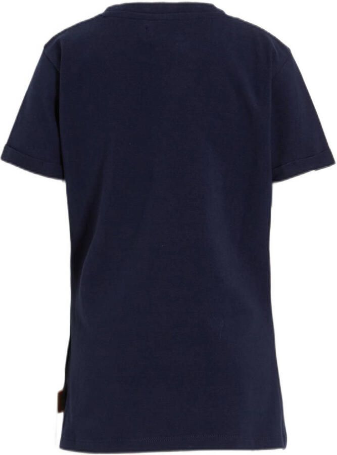 Orange Stars T-shirt Paulette met tekstopdruk donkerblauw Meisjes Katoen Ronde hals 110 116