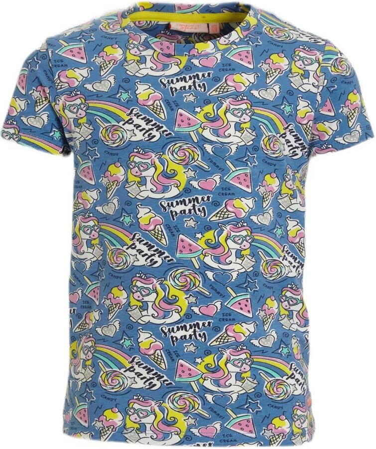Orange Stars T-shirt Prya met all over print blauw Meisjes Katoen Ronde hals 110 116