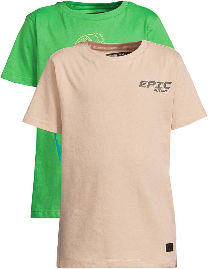 Orange Stars T-shirt zand felgroen (set van 2)