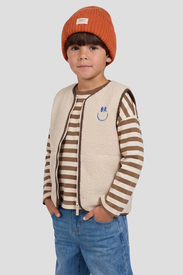 Orange Stars teddy bodywarmer met borduursels en print ecru donkerbruin
