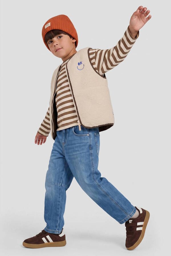 Orange Stars teddy bodywarmer met borduursels en print ecru donkerbruin - Foto 3
