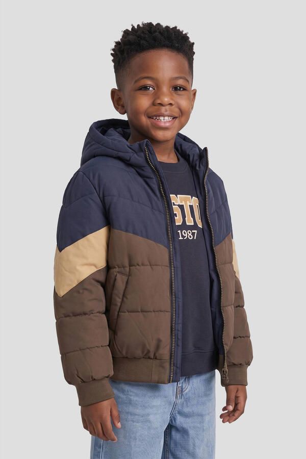 Orange Stars winterjas donkerbruin donkerblauw Jongens Polyester Capuchon