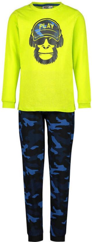 Orange Stars pyjama met camouflageprint limegroen blauw Jongens Katoen Ronde hals 116