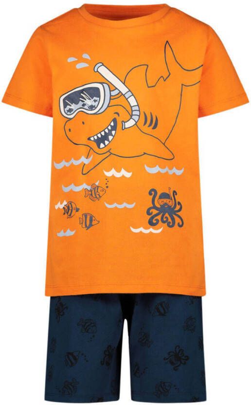 Orange Stars pyjama met printopdruk oranje blauw Jongens Katoen Ronde hals 116-122
