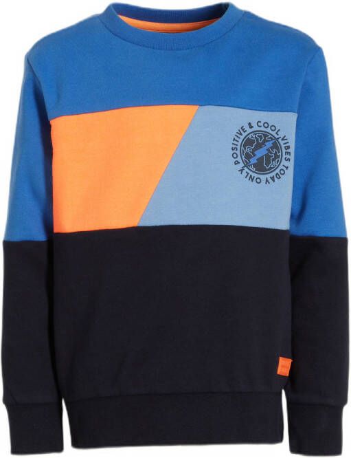 Orange Stars sweater Navid colourblock blauw Jongens Katoen Ronde hals 104