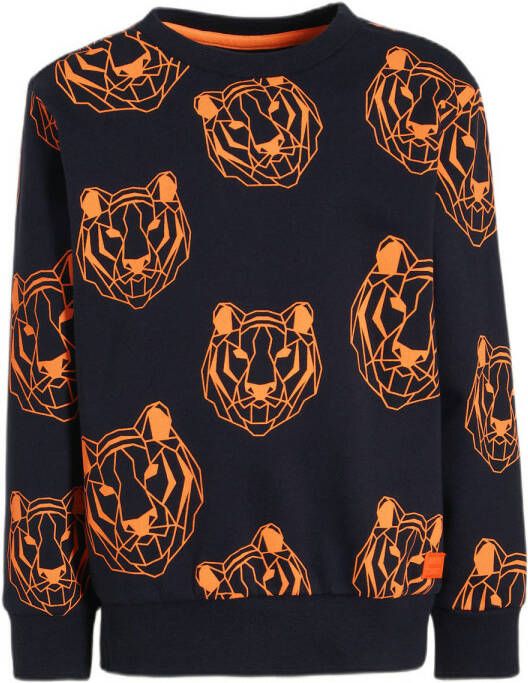 Orange Stars sweater Navin met printopdruk donkerblauw Jongens Katoen Ronde hals 128