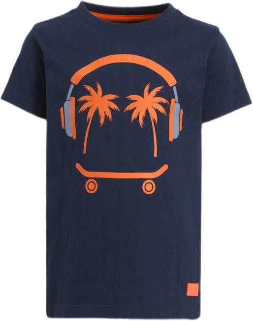 Orange Stars T-shirt Marc met printopdruk donkerblauw