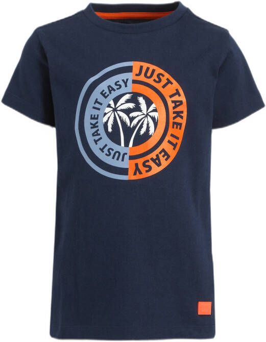 Orange Stars T-shirt Marcel met printopdruk donkerblauw Jongens Katoen Ronde hals 104