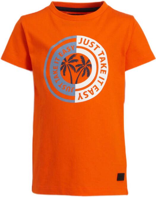 Orange Stars T-shirt Marcel met printopdruk oranje Jongens Katoen Ronde hals 104