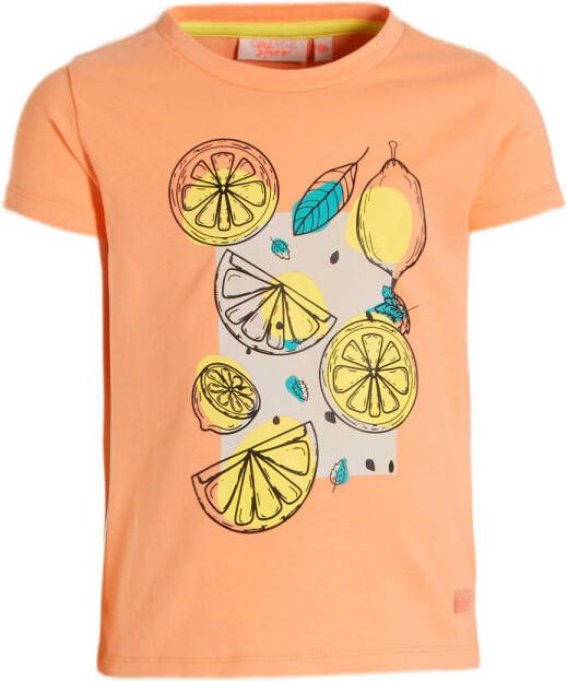 Orange Stars T-shirt Mariella met printopdruk oranje Meisjes Stretchkatoen Ronde hals 104