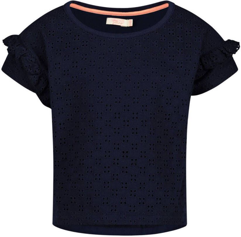 Orange Stars T-shirt marine Blauw Meisjes Stretchkatoen Ronde hals Effen 140-146