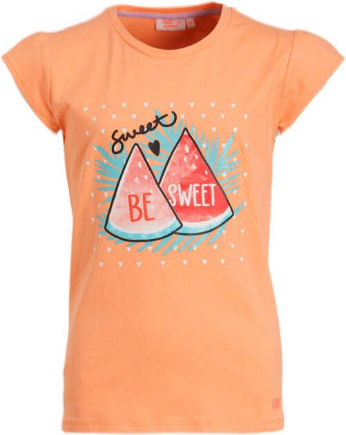 Orange Stars T-shirt Marlieke met printopdruk oranje Meisjes Stretchkatoen Ronde hals 140
