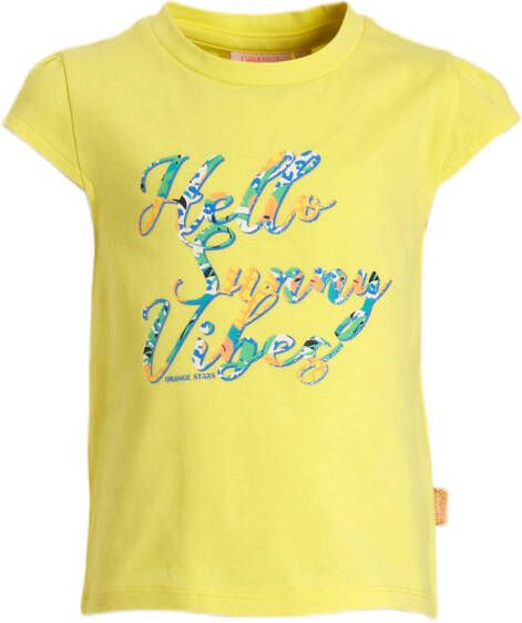 Orange Stars T-shirt Marlynn met tekst geel Meisjes Stretchkatoen Ronde hals 104