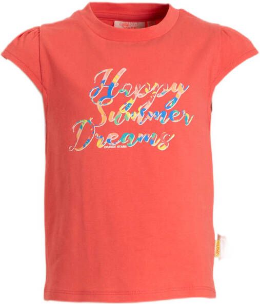 Orange Stars T-shirt Marlynn met tekst roze Meisjes Stretchkatoen Ronde hals 116