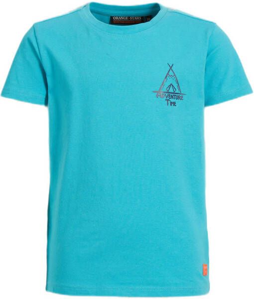 Orange Stars T-shirt Menko met printopdruk turquoise Blauw Jongens Stretchkatoen Ronde hals 116