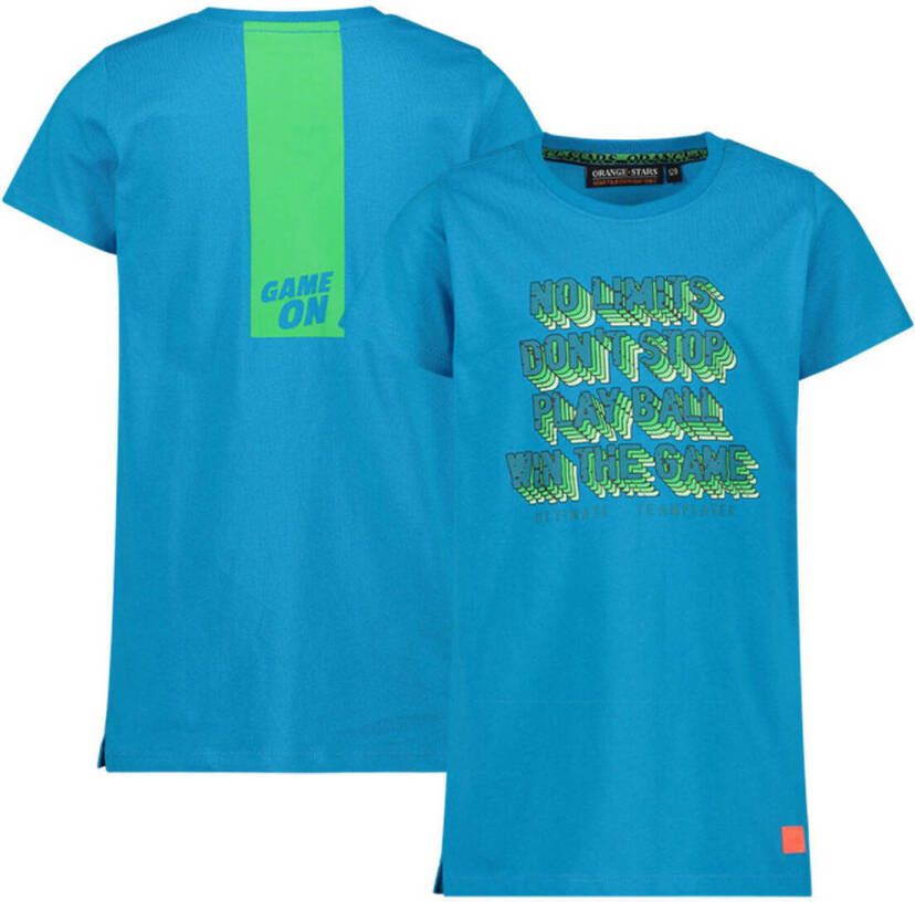 Orange Stars T-shirt met printopdruk blauw Jongens Stretchkatoen Ronde hals 104-110