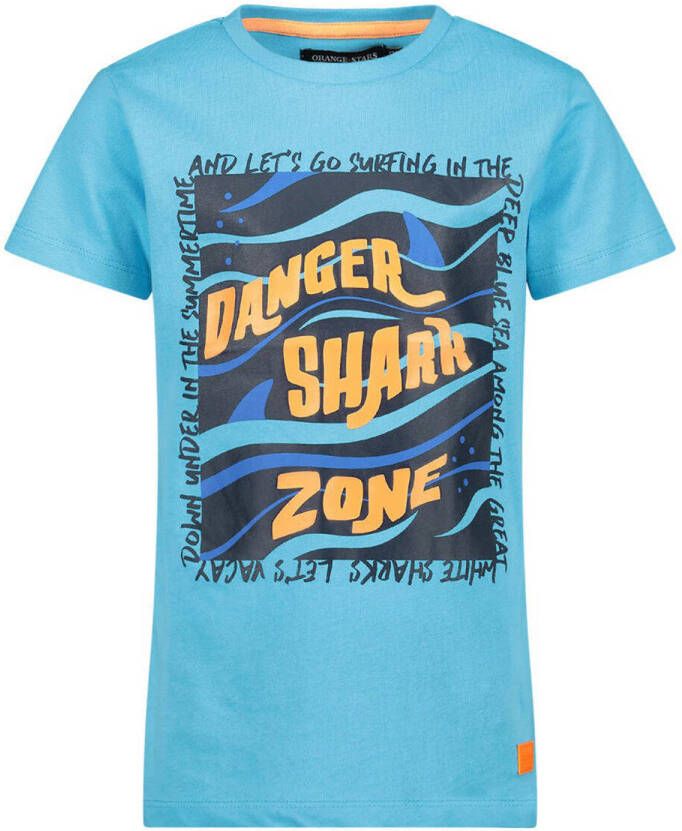 Orange Stars T-shirt met printopdruk blauw Jongens Katoen Ronde hals Printopdruk 140-146