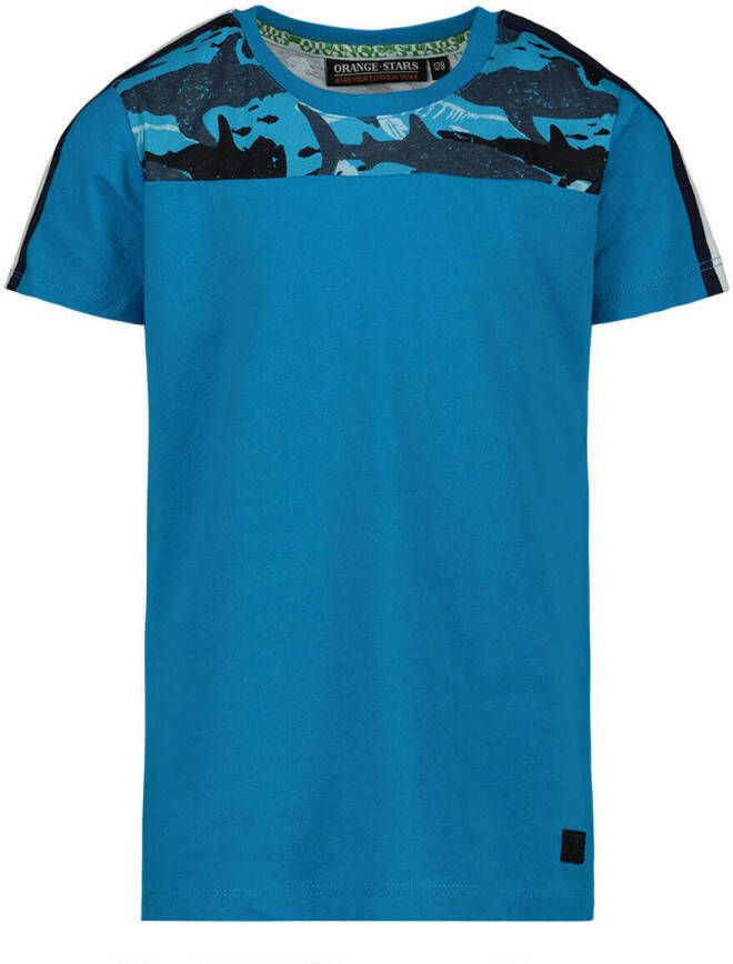 Orange Stars T-shirt met printopdruk blauw Jongens Katoen Ronde hals Printopdruk 116