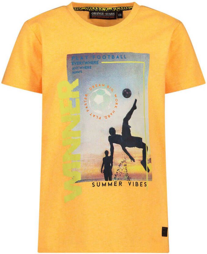 Orange Stars T-shirt met printopdruk geel Jongens Katoen Ronde hals Printopdruk 116