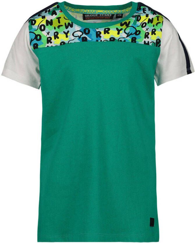 Orange Stars T-shirt met printopdruk groen grijs Jongens Katoen Ronde hals 104