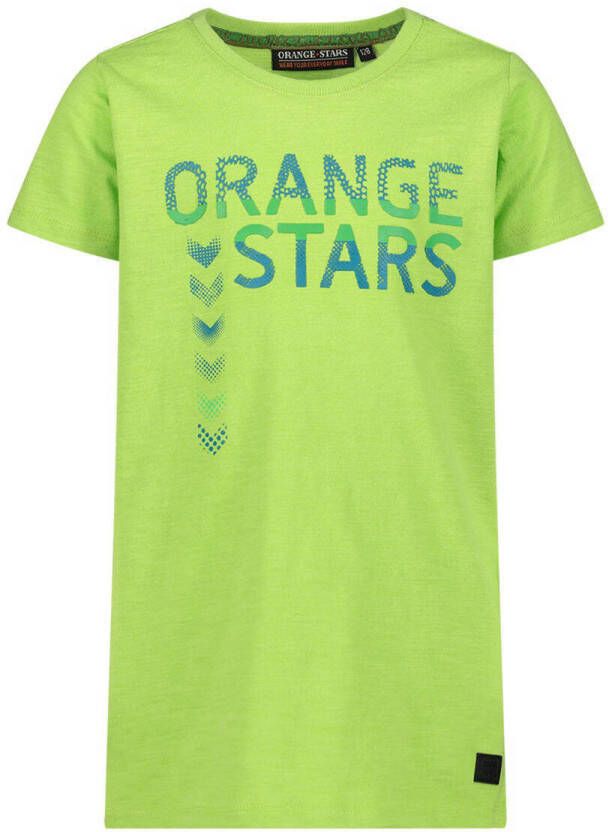 Orange Stars T-shirt met printopdruk limegroen Jongens Stretchkatoen Ronde hals 104-110