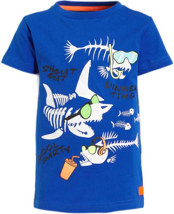 Orange Stars T-shirt Mick met printopdruk blauw Jongens Katoen Ronde hals 104
