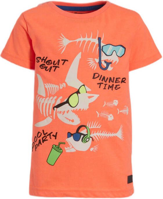 Orange Stars T-shirt Mick met printopdruk neon orange