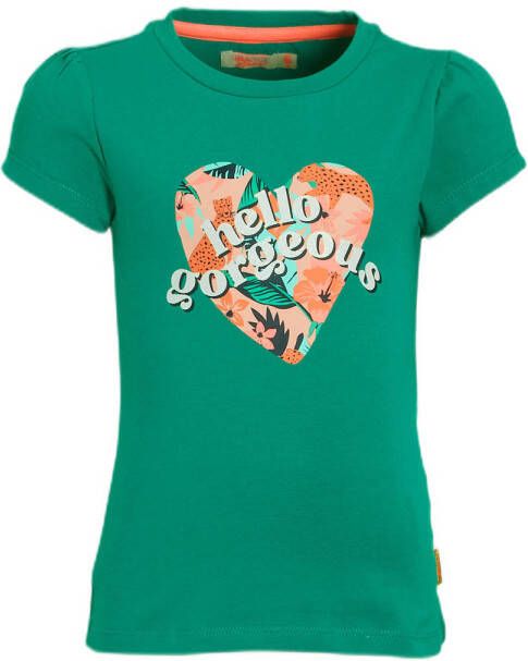 Orange Stars T-shirt Mieke met printopdruk groen Meisjes Stretchkatoen Ronde hals 104