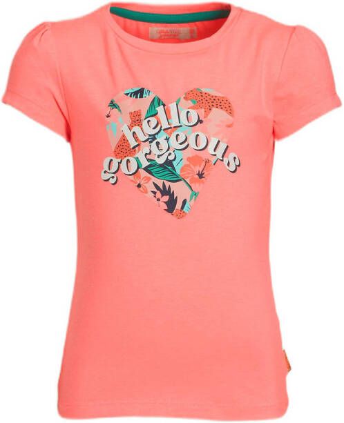 Orange Stars T-shirt Mieke met printopdruk roze Meisjes Stretchkatoen Ronde hals 152