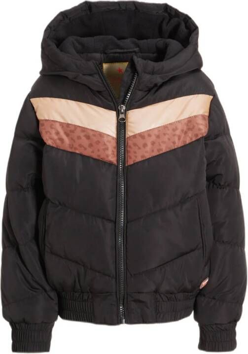 Orange Stars winterjas Nanda met panterprint multi Zwart Meisjes Polyester Capuchon 110
