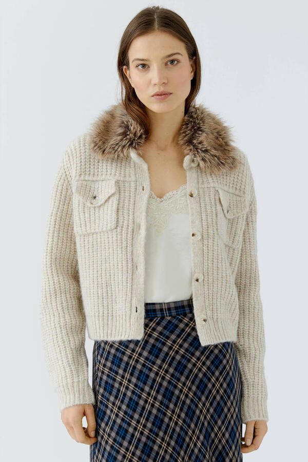 OUI gebreid vest met wol beige