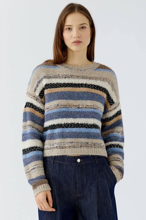 OUI gebreide gestreepte trui met wol beige