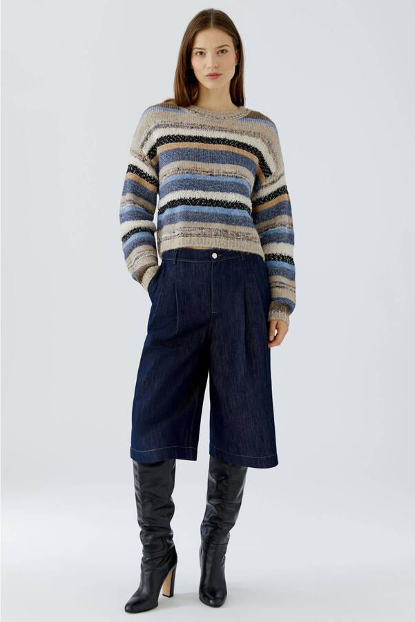 OUI gebreide gestreepte trui met wol beige - Foto 3