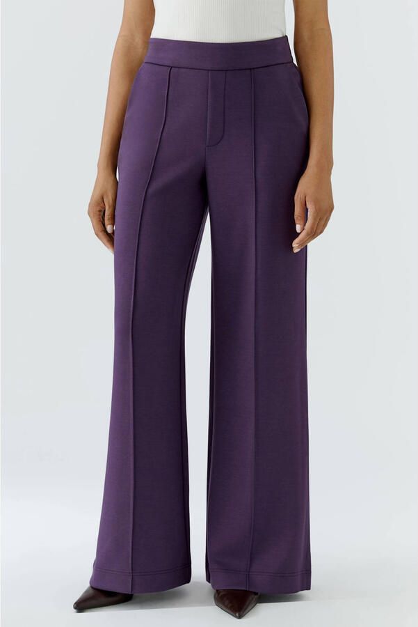 OUI high waist regular fit broek donkerpaars