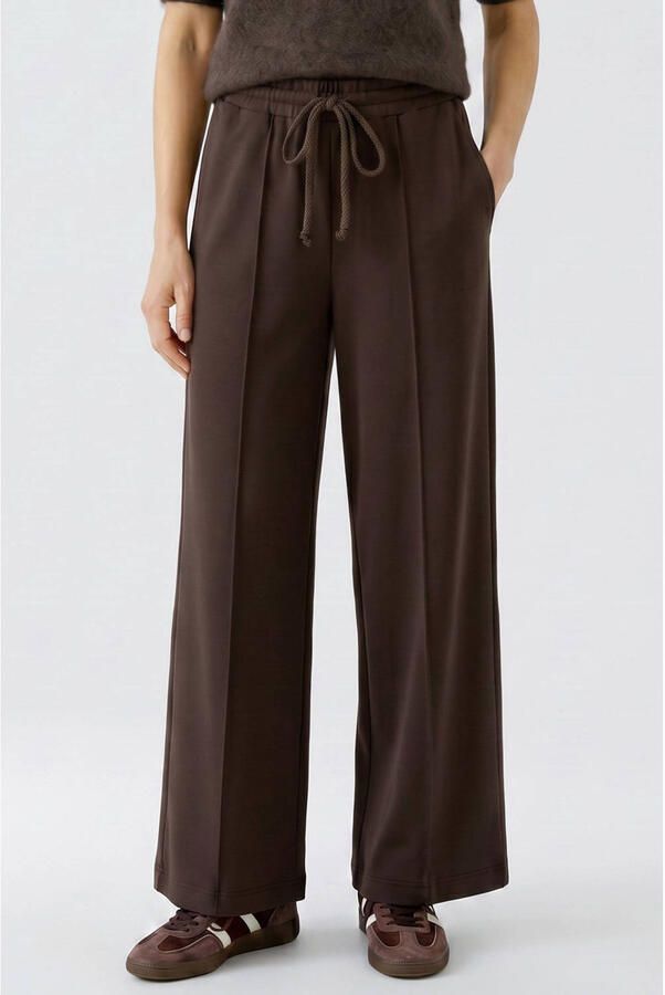 OUI high waist wide leg broek bruin